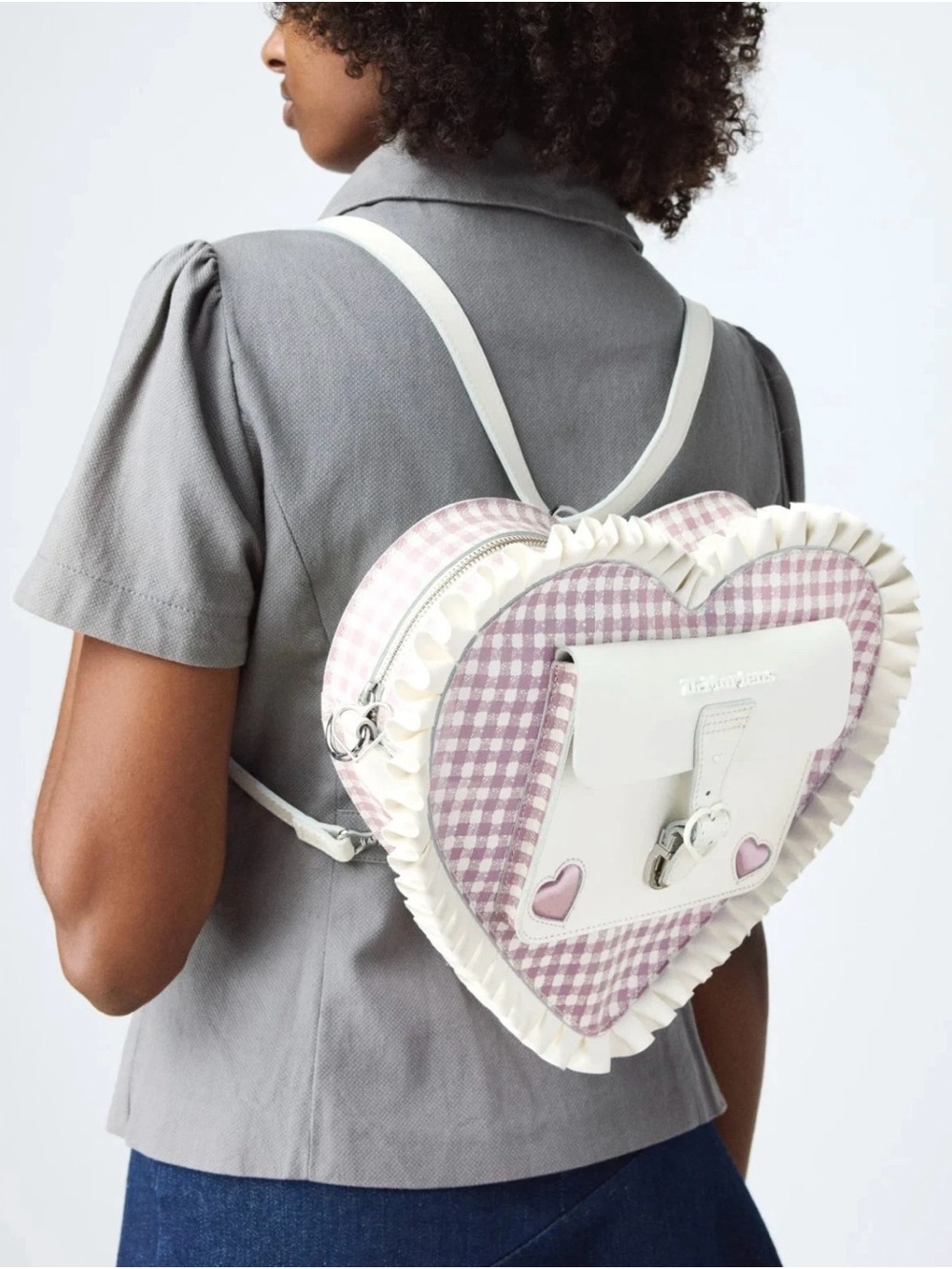 Dr. Martens **RARE** Frill heart backpack/crossbody with Dusty Pink Gingham - Picture 3 of 9